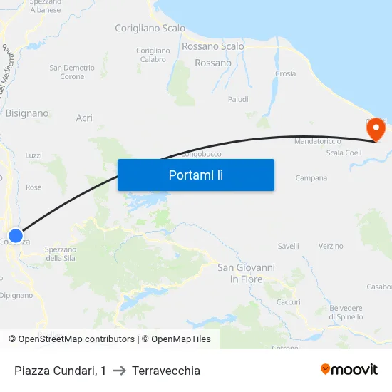 Piazza Cundari, 1 to Terravecchia map