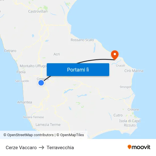 Cerze Vaccaro to Terravecchia map