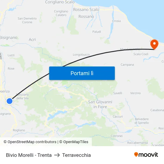 Bivio Morelli - Trenta to Terravecchia map