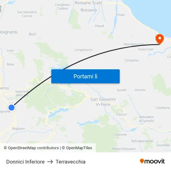 Donnici Inferiore to Terravecchia map