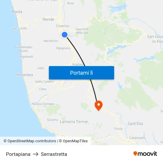 Portapiana to Serrastretta map
