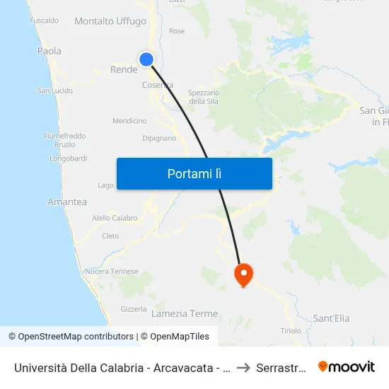Università Della Calabria - Arcavacata - Rende to Serrastretta map