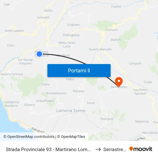 Strada Provinciale 93 - Martirano Lombardo to Serrastretta map