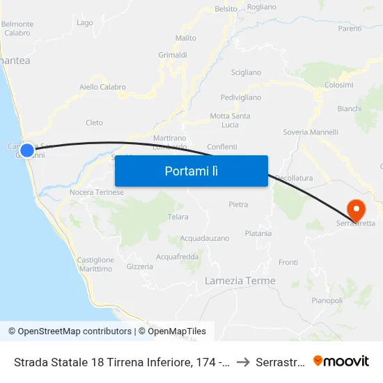 Strada Statale 18 Tirrena Inferiore, 174 - Amantea to Serrastretta map