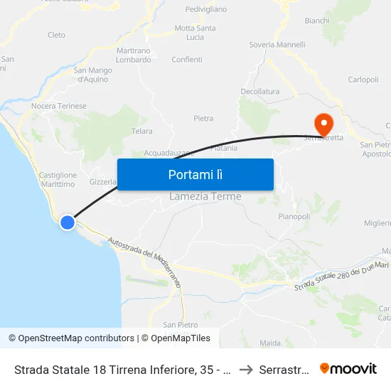 Strada Statale 18 Tirrena Inferiore, 35 - Gizzeria to Serrastretta map