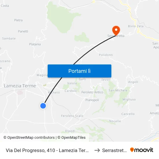 Via Del Progresso, 410 - Lamezia Terme to Serrastretta map