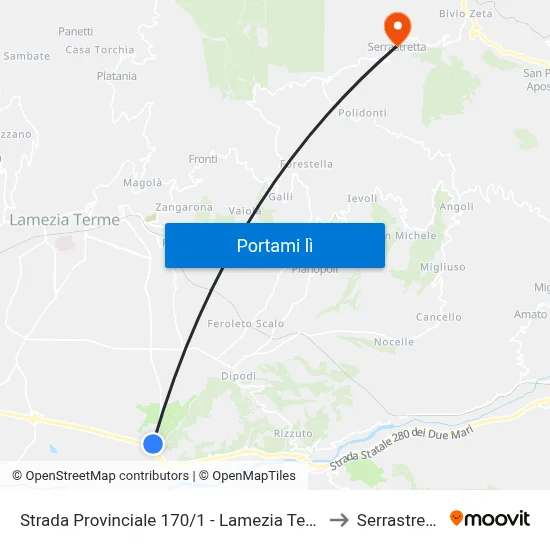 Strada Provinciale 170/1 - Lamezia Terme to Serrastretta map