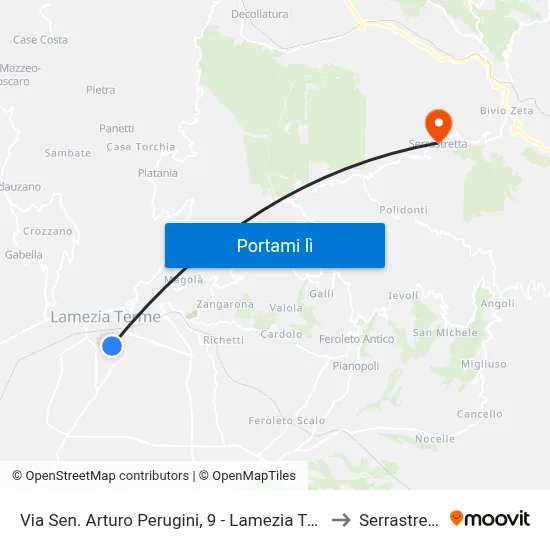 Via Sen. Arturo Perugini, 9 - Lamezia Terme to Serrastretta map