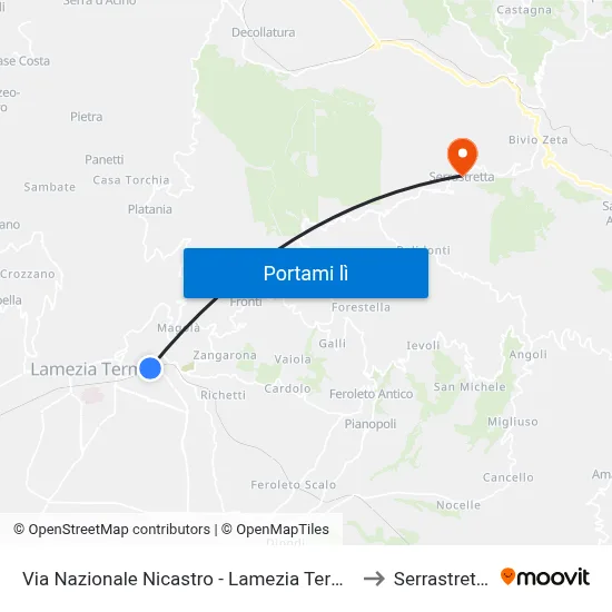 Via Nazionale Nicastro - Lamezia Terme to Serrastretta map