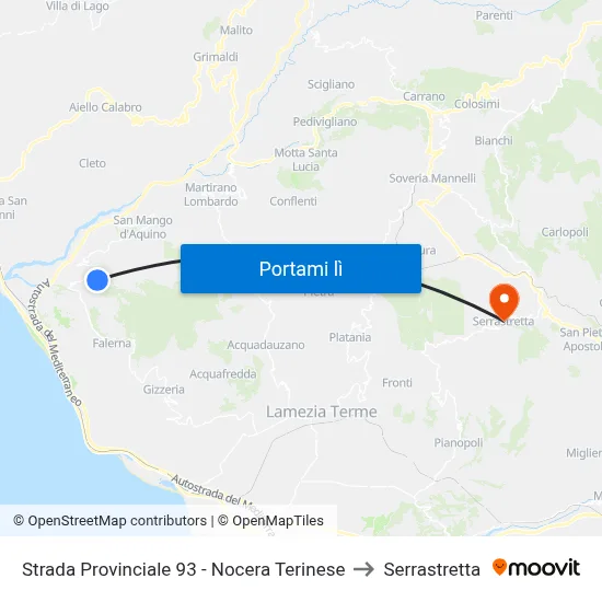 Strada Provinciale 93 - Nocera Terinese to Serrastretta map