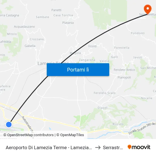 Aeroporto Di Lamezia Terme - Lamezia Terme to Serrastretta map