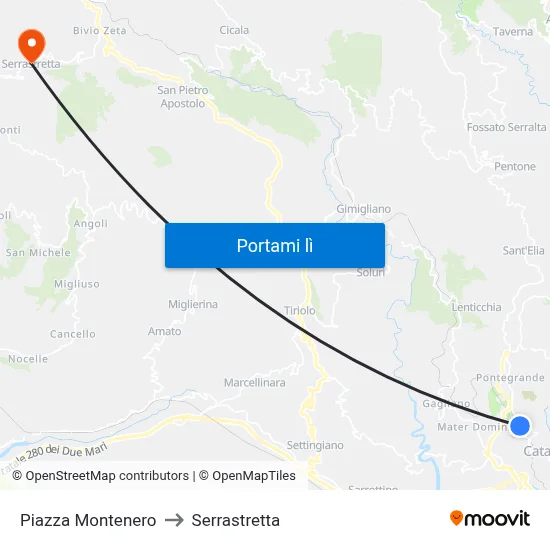Piazza Montenero to Serrastretta map