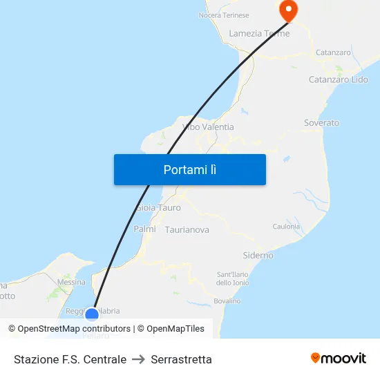 Stazione F.S. Centrale to Serrastretta map
