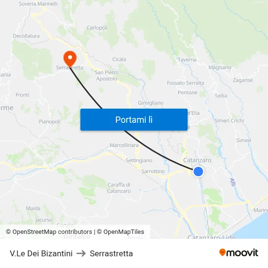 V.Le Dei Bizantini to Serrastretta map
