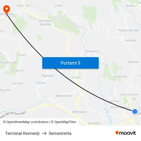 Terminal Kennedy to Serrastretta map