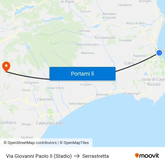 Via Giovanni Paolo II (Stadio) to Serrastretta map