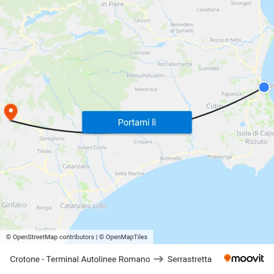 Crotone - Terminal Autolinee Romano to Serrastretta map