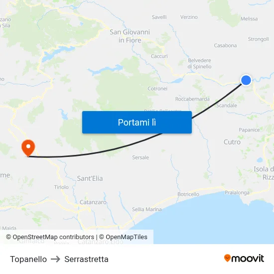 Topanello to Serrastretta map