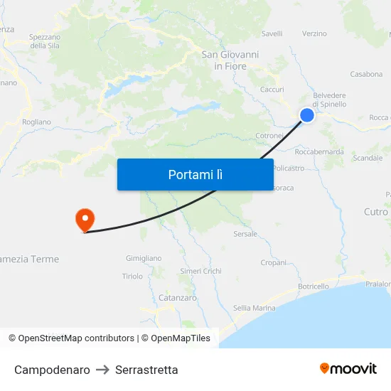 Campodenaro to Serrastretta map
