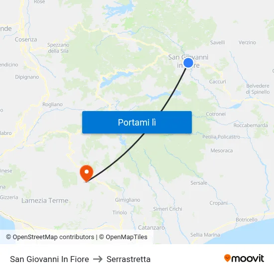 San Giovanni In Fiore to Serrastretta map