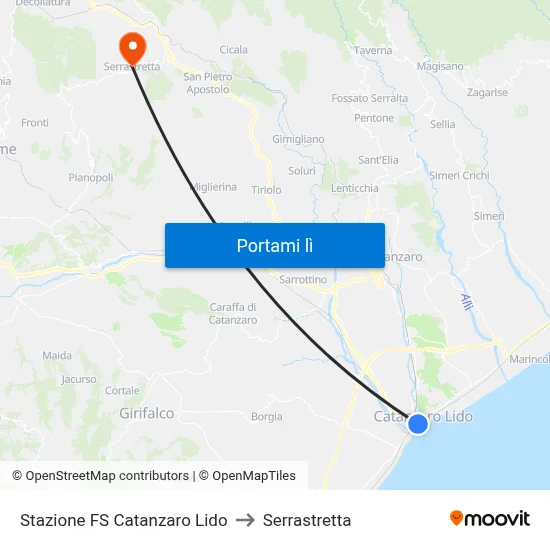 Stazione FS Catanzaro Lido to Serrastretta map