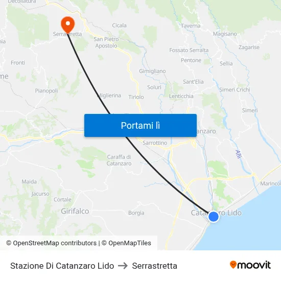 Stazione Di Catanzaro Lido to Serrastretta map