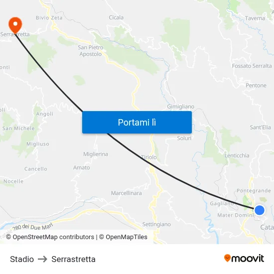 Stadio to Serrastretta map