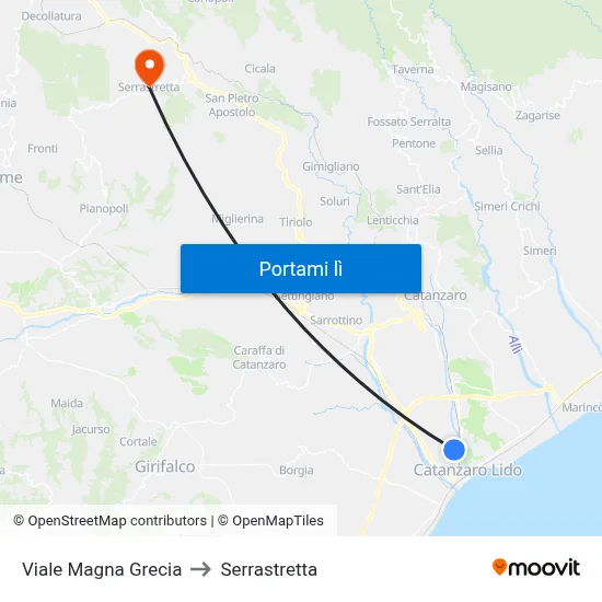Viale Magna Grecia to Serrastretta map