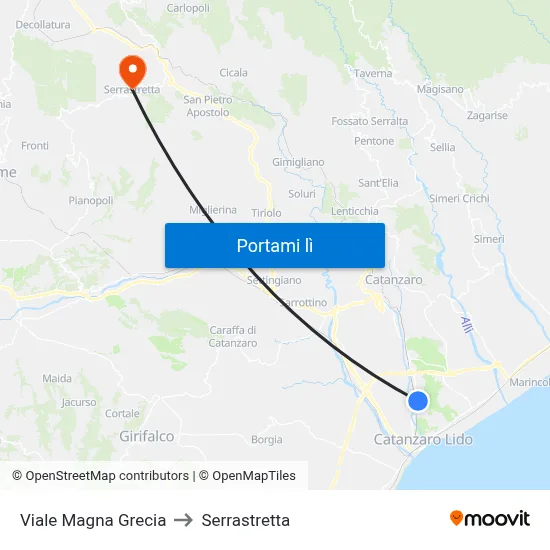 Viale Magna Grecia to Serrastretta map