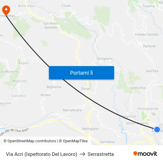 Via Acri (Ispettorato Del Lavoro) to Serrastretta map
