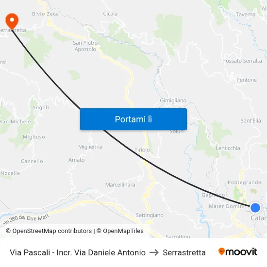 Via Pascali - Incr.  Via Daniele Antonio to Serrastretta map