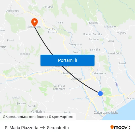 S. Maria Piazzetta to Serrastretta map