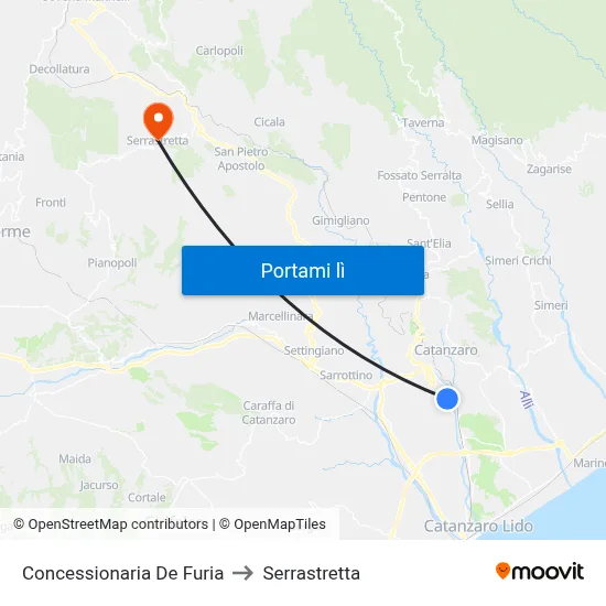 Concessionaria De Furia to Serrastretta map