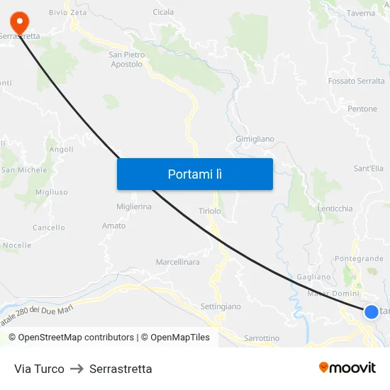 Via Turco to Serrastretta map