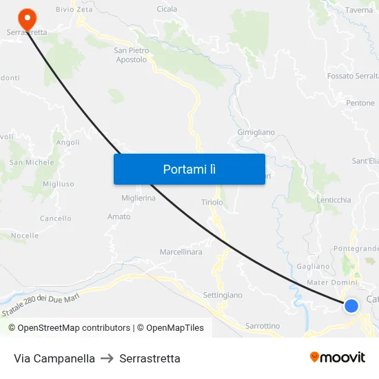 Via Campanella to Serrastretta map