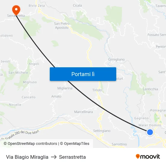 Via Biagio Miraglia to Serrastretta map