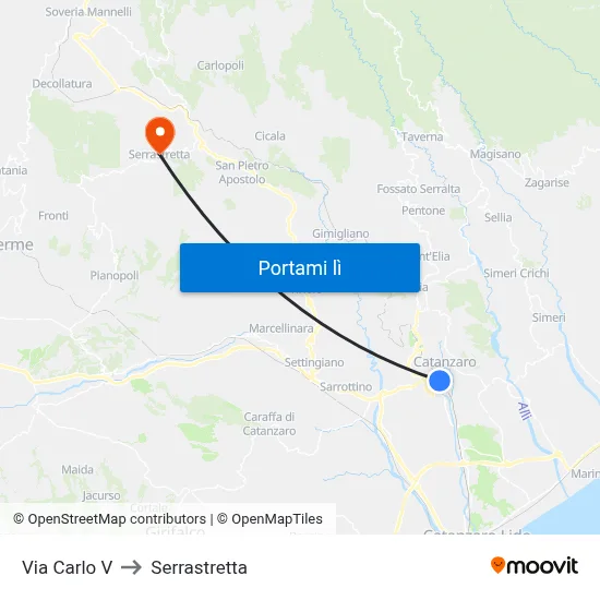 Via Carlo V to Serrastretta map