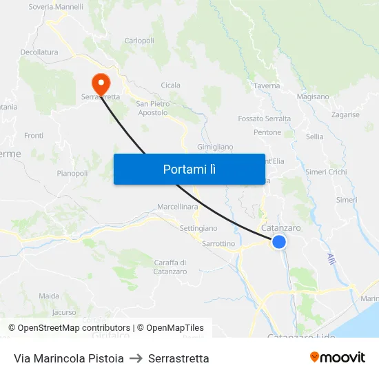 Via Marincola Pistoia to Serrastretta map