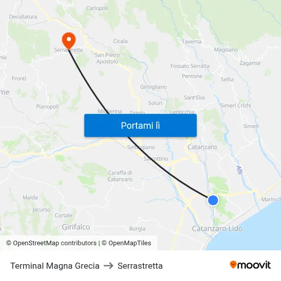 Terminal Magna Grecia to Serrastretta map