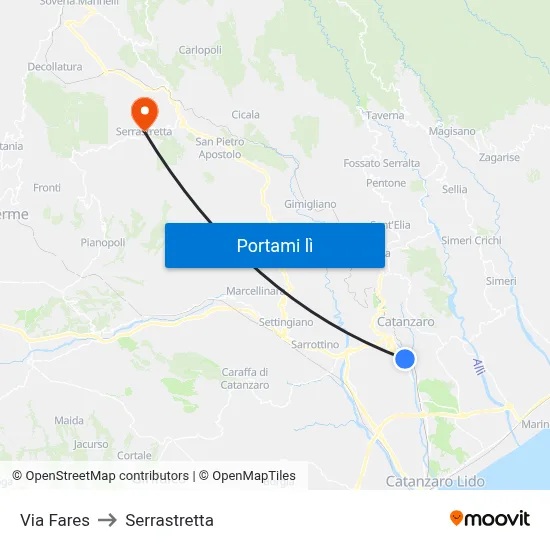 Via Fares to Serrastretta map