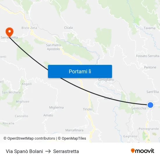 Via Spanò Bolani to Serrastretta map