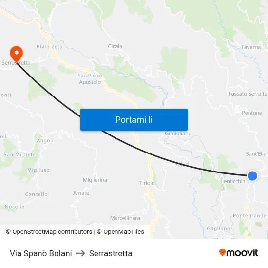 Via Spanò Bolani to Serrastretta map
