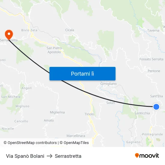 Via Spanò Bolani to Serrastretta map