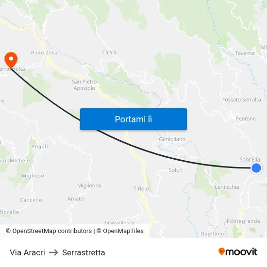 Via Aracri to Serrastretta map