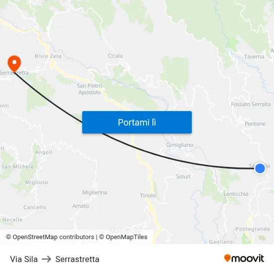 Via Sila to Serrastretta map