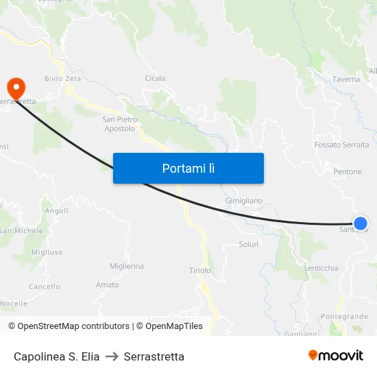 Capolinea S. Elia to Serrastretta map