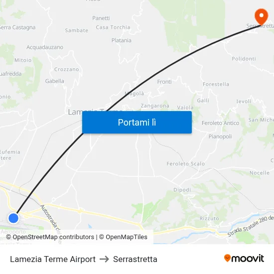 Lamezia Terme Airport to Serrastretta map