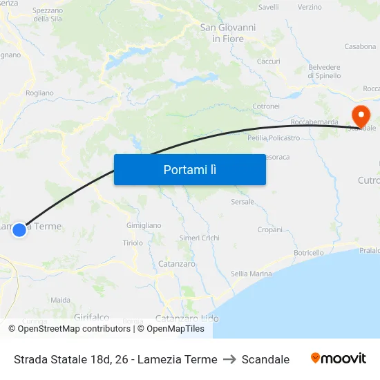 Strada Statale 18d, 26 - Lamezia Terme to Scandale map