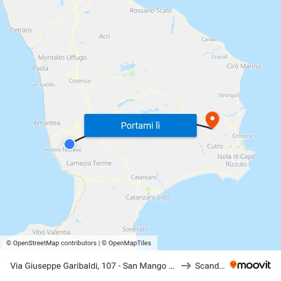 Via Giuseppe Garibaldi, 107 - San Mango D'Aquino to Scandale map