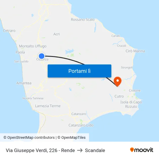 Via Giuseppe Verdi, 226 - Rende to Scandale map